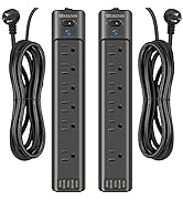 Power Strip 2-Pack, HITRENDS Surge Protector with 6 AC Outlets &amp; 3 USB Charging Ports, 5 Feet Hea...
