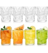 Frcctre 8 Pack Stackable Drinking Glasses, 6.5 OZ Romantic Lowball Cocktail Glasses, Small Vintag...