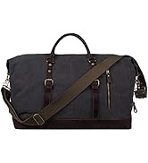 S-ZONE Duffle Bag for Travel 60L Canvas Duffel Bag Carry on Genuine Leather Overnight Weekender B...