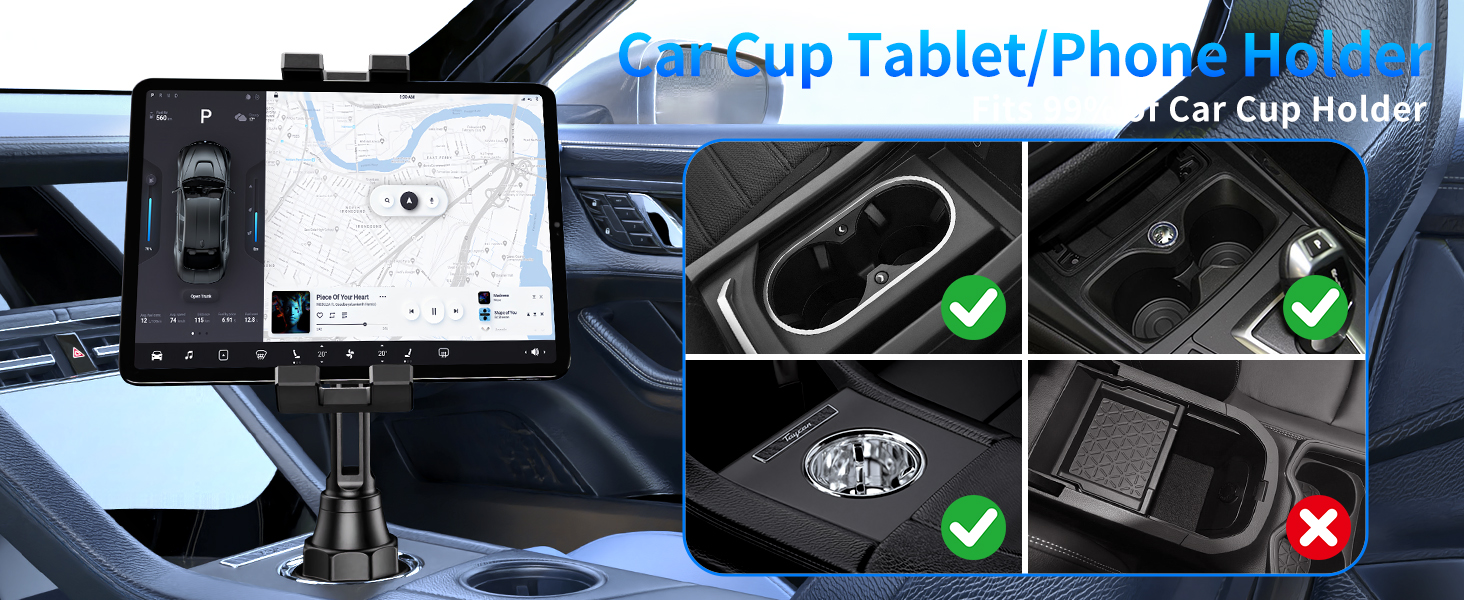 Car Cup Tablet/Phone Holder Fits 99% of Car Cup Holder