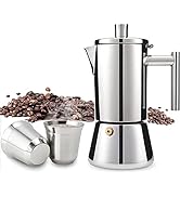 MEHIDFY Stovetop Espresso Maker, 4 Cup Stainless Steel Moka Pot with 2pcs Espresso Cups, Italian ...