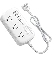 Short Extension Cord 2 Foot - Flat Plug Small Power Strip Surge Protetor with 6 Outlets 3 USB (5V...