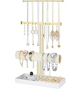 boailydi 3-Tier Jewelry Stand Jewelry Organizer, Gold Necklace &amp; Bracelet Organizer with Velvet R...