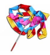 WsjiaboFux Rainbow 4M Gym Dance Ribbon Rhythmic Art Gymnastic Streamer Twirling Rod Stick, Traini...