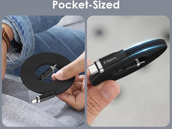 retractable usb c cable black magnet wrap