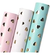 Ribbli Birthday Wrapping Paper Heart Foil Mini Roll Gift Wrap for Women Girls Anniversary Mother'...