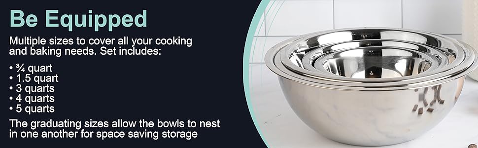 Multiple sizes mixing bowl set