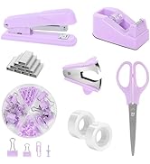 SKYDUE Purple Desk Accessories, Purple Office Supplies Set, Stapler, Tape Dispenser, Scissors, Bi...