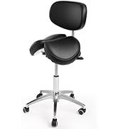 Ergonomic Saddle Stool with Backrest and Lumbar Support, Adjustable Height Split Seat Stool, 360°...