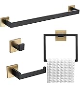 Bathroom Towel Bar Holder Sets Black and Gold 4-Piece Bathroom Hardware Set Stainless Steel Bath ...