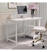 Martha Stewart Beckett Modern Trestle Desk with Open Side Shelving in White Wood Grain Finish