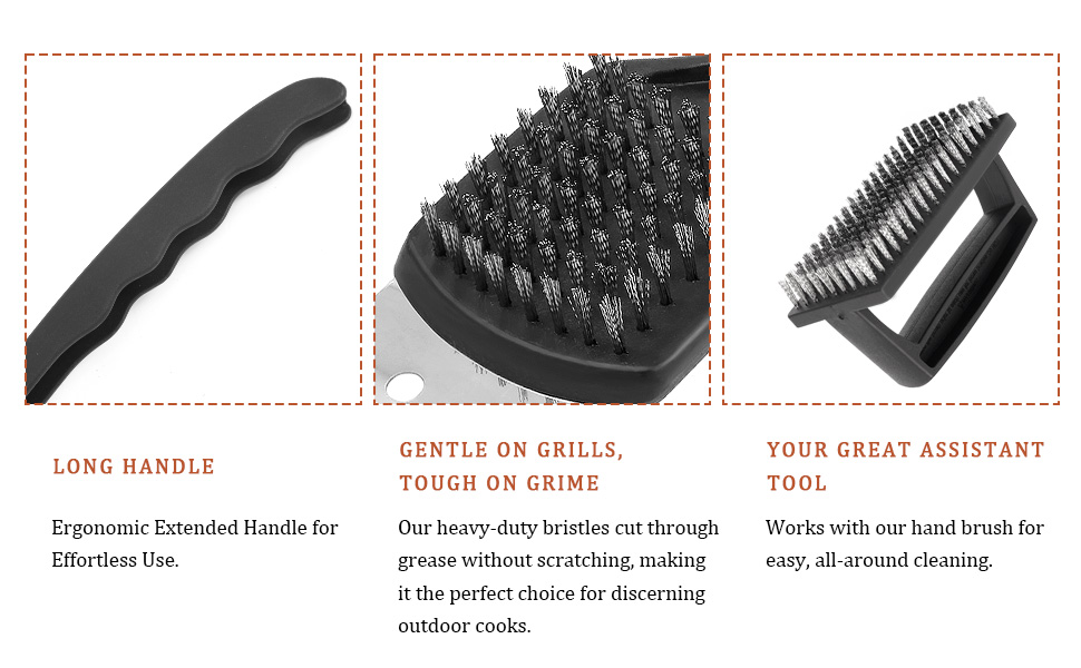 Barbecue brush handle and brush head details display