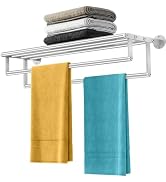 XEENEW Double Towel Racks for Bathroom Towel Rack with Shelf, 24 Inch Double Towel Bars, Wall Mou...