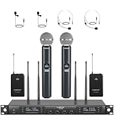Phenyx Pro Quad Wireless Microphone System w/ 4x40 UHF Channels, Auto Scan, 2 Handheld Dynamic Mi...