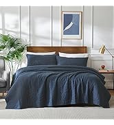 palassio Navy Blue Cotton Quilt Queen Size Bedding Sets with Pillow Shams, Lightweight Soft Bedsp...