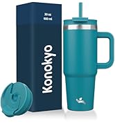 Konokyo 30 oz Tumbler with Handle and 2 Straws,2 in 1 Lid Insulated Water Bottle Stainless Steel ...