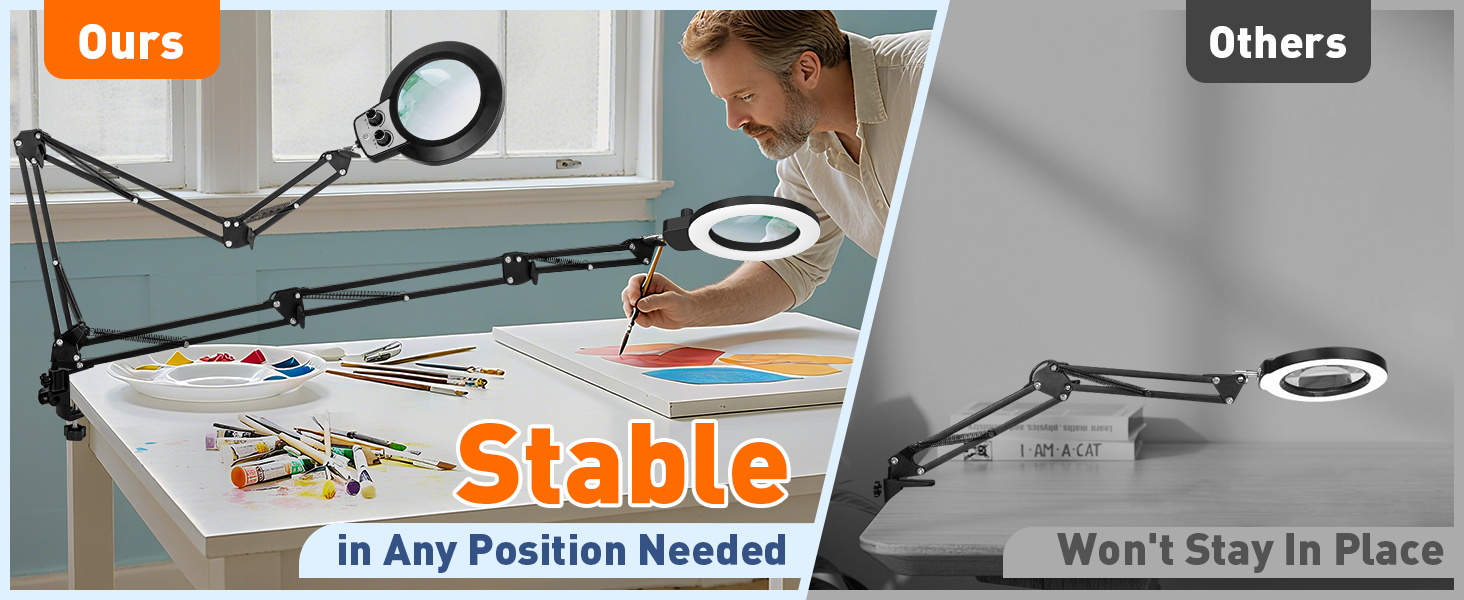 The magnifying lamp arm extend up to 35 inches magnifying glass with light hands free workbench lamp