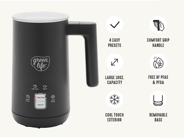 GreenLife, Ceramic Nonstick, PFAS-Free, Non-Toxic, Electrics, Milk Frother