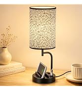 Dreamholder Touch Control USB Table Lamp with USB C/A &amp; AC Outlet, 3-Way Dimmable Bedside Lamp, M...