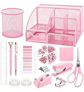 Fayoo 11 Pcs Pink Office Supplies Set Mesh Desk Organizer Accessories Kit include Stapler Tape Di...