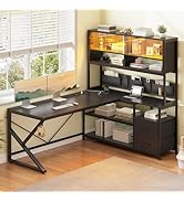 SEDETA L Shaped Computer Desk, Home Office Desk with 2 Drawer and Bookshelf, L Shaped Gaming Desk...