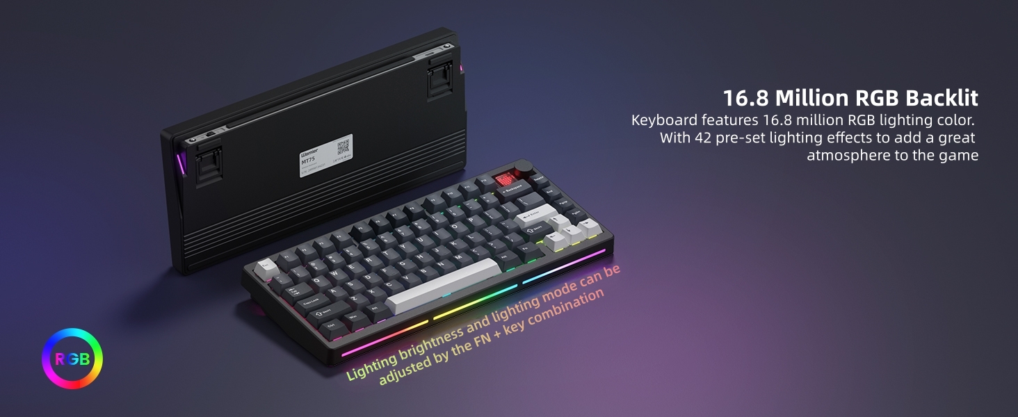 75% Wireless Mechanical Gaming Keyboard Bluetooth 5.0/2.4GHz/USB C Thocky Creamy Keyboard