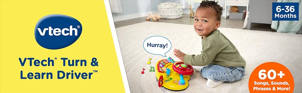 VTech Turn &amp; Learn Driver. 60+ Songs, sounds, phrases &amp; more! Toy says: Hurray! 6-36 Months.