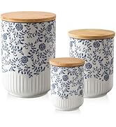 Cerkik Canisters Sets for Kitchen - Ceramic Kitchen Containers for Countertop with Airtight Wood ...