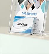 MaxGear Brochure Holder 6x9 inch with Business Card Organizer, Acrylic Literature Display Stand C...