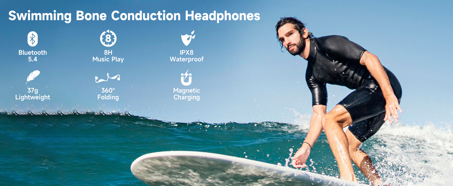 Bone conduction headphones for swimming, IPX8 waterproof