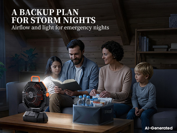 powerful airflow and LED light for blackouts. Essential camping accessories for emergencies