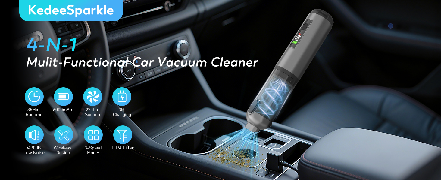 KedeeSparkle Cordless Car Vacuum Cleaner