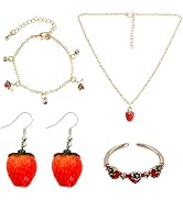 Voiiake Strawberry Costume Jewelry Set for Women - Cute Strawberry Accessories - Necklace, Earrin...