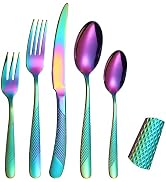 A · HOUSEWARE Rainbow Star Diamond Silverware Set, 20-Piece Stainless Steel Flatware Set for 4, T...