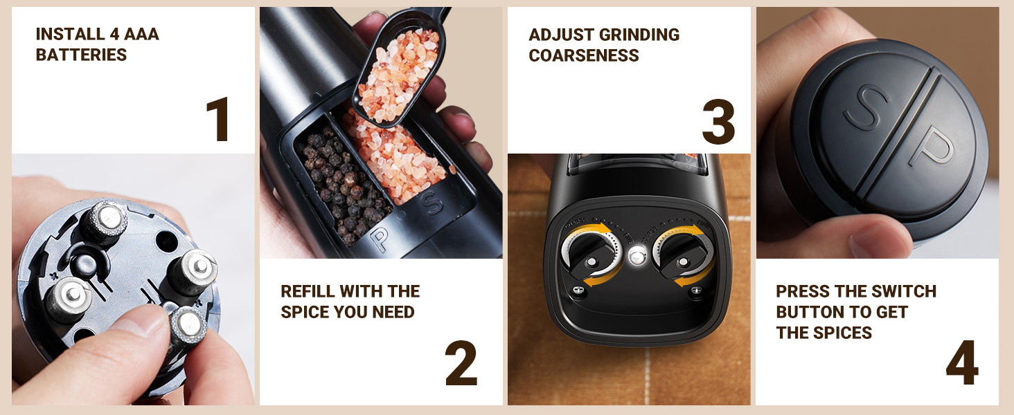 Sangcon 2 in 1 Electric Salt and Pepper Grinder