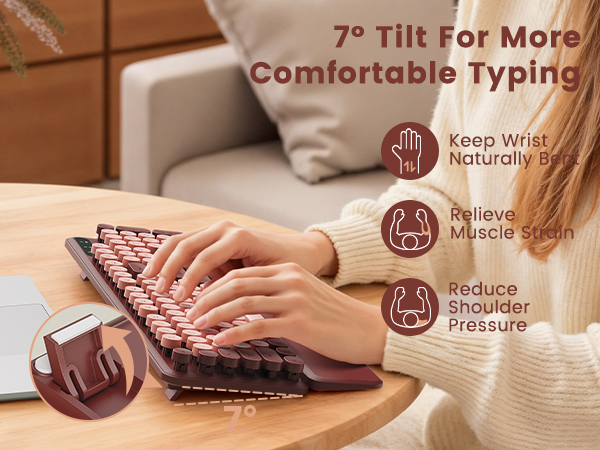 Wine Red Wireless Keyboard with Foldable Legs, 7° Tilt For Mofe Comfortable Typing