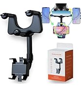 Rearview Mirror Phone Holder for Car, 360°Rotatable and Retractable Car Phone Holder, Multifuncti...