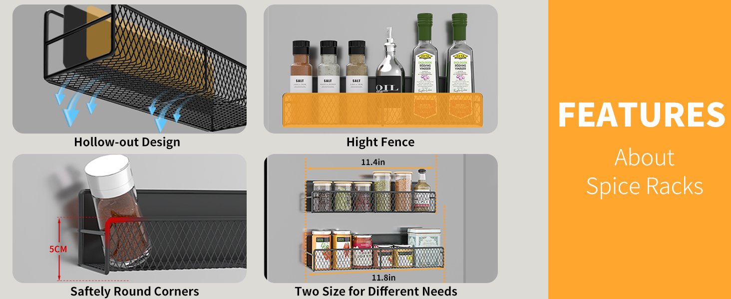 dtuqyx Magnetic Spice Rack for Refrigerator, Metal Strong Magnet Shelf, Space Saving Spice Organizer