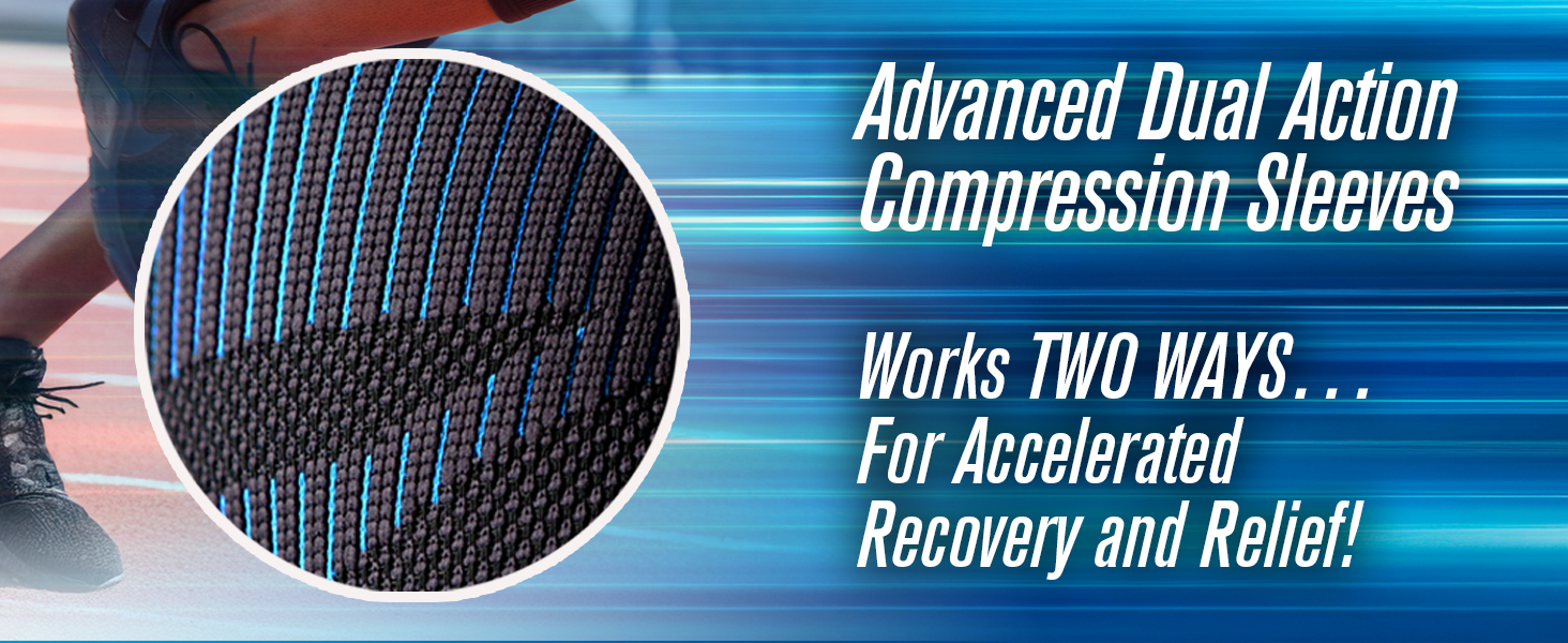 Advanced dual action compression sleeve material designed for accelerated recovery and comfort.