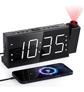 Mesqool Projection Alarm Clock with FM Radio,Large Number Display &amp; Dimmer,USB Charger,Sleep Time...