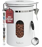 Veken Coffee Canister with Window, Airtight Stainless Steel Kitchen Food Storage Container with L...