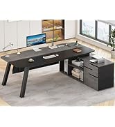 SEDETA 71" Executive Desk with File Cabinet, Large Office Desk with Drawers and Shelves, L Shaped...
