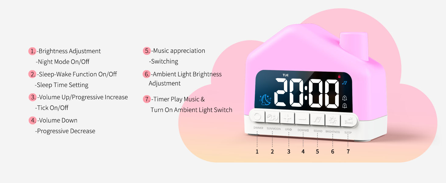 Azxb Alarm Clock for Kids with White Noise Sleep Aid