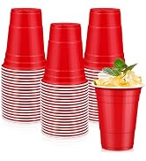 LANLISA 50 Red Plastic Cups, 16 oz Disposable Cups, Drinking Cups For Valentines Day, Christmas P...