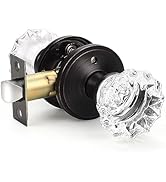 KNOBWELL Modern Round Crystal Door Knobs with Lock, Frosted Glass Design, Privacy Function for Be...