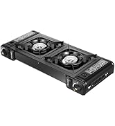 Portable Dual Burner Butane Stove, 2x3924 BTU, 24.2in, with Nonstick Grill Tray, for Outdoor Camp...