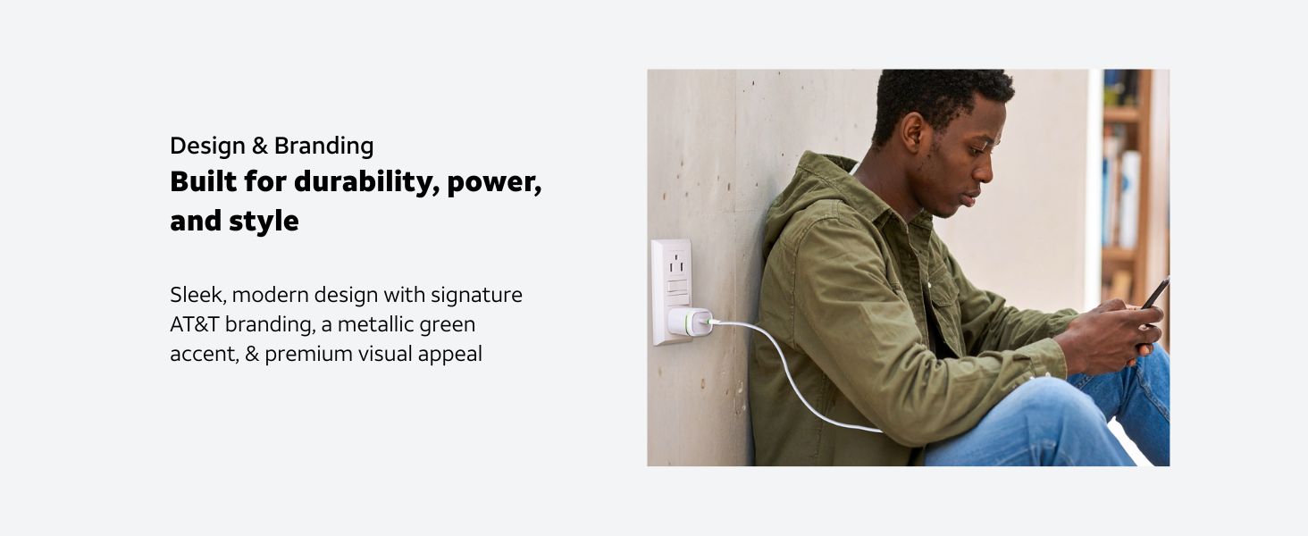 AT&amp;T signature accessory 30W outlet plug wall charge urban setup green trim tech look sitting