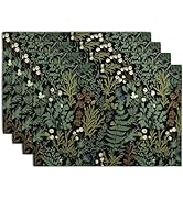 Wnoesat Black Sage Green Leaves Placemats Set of 4 Vintage Botanical Fern Leaf Floral Place Mats ...