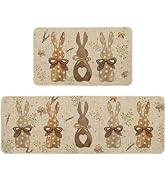 Artoid Mode Wood Carrots Rabbit Bunny Easter Kitchen Mats Set of 2, Spring Home Decor Low-Profile...