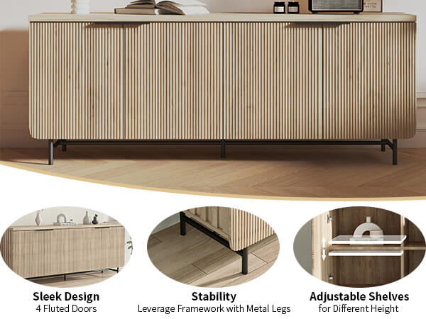 OAK Fluted Sideboard Cabinet